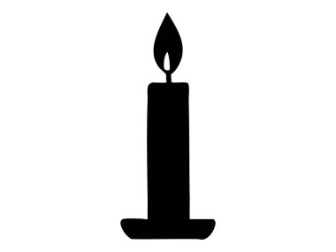 Beyaz arkaplanda izole edilmiş bir mum silueti, ışık, mum ışığı, mum ışığı, ikon, logo, tasarım unsuru, ev dekoru, rahat atmosfer konsepti.