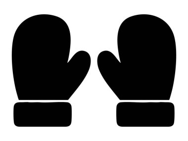 Beyaz arka planda izole edilmiş siyah kış eldivenleri. Sıcak giysi konsepti, soğuk hava, el koruması, aksesuar, simge, logo, tasarım unsuru.