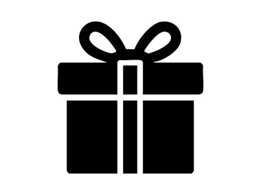 Beyaz arka planda izole edilmiş, kurdeleli siyah hediye kutusu. hediye konsepti, sürpriz, kutlama, simge, logo, tasarım unsuru.