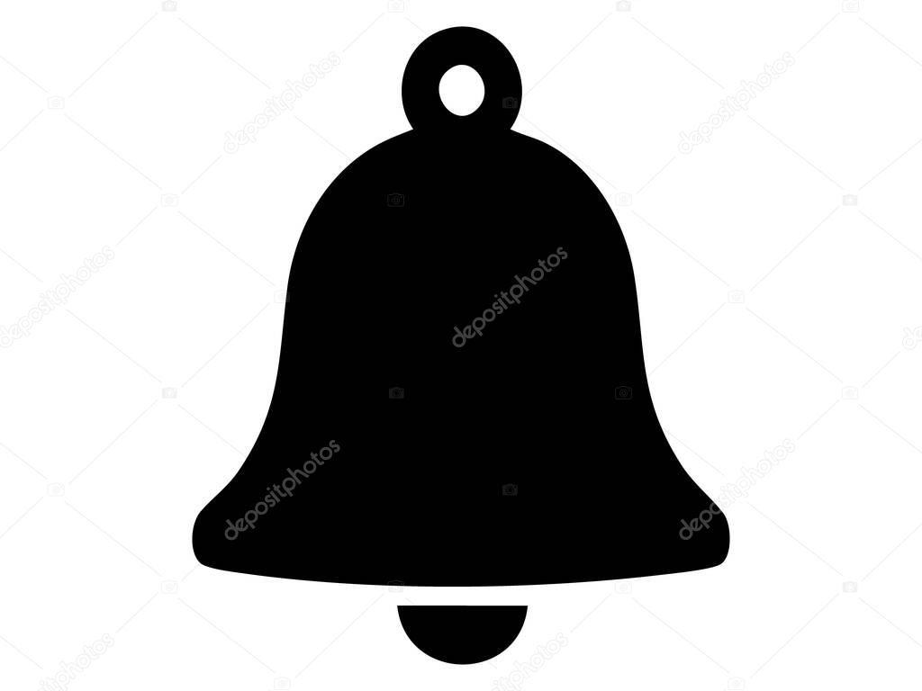 Classic black bell icon isolated on white background, simple silhouette for holiday, notification, alert, ringtone concepts, graphic design, icon, logo.