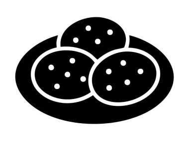 Beyaz arka planda izole edilmiş bir kasede siyah noel kurabiyesi silueti. Bayram ikramı konsepti, şenlikli atıştırmalıklar, pişirme ikonu, mevsimlik dekor, mutfak sanatı öğesi.