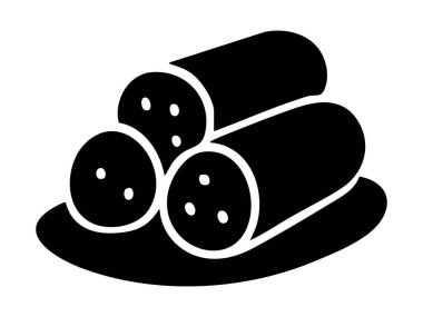 Beyaz arka planda siyah sosis silueti, resimleme. Gıda, et, kasap, protein, simge, logo tasarım elementi konsepti.