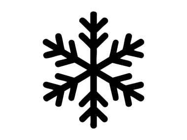 Beyaz arka planda izole edilmiş siyah kar tanesi ikonu. Kış konsepti, tatil sezonu, soğuk hava, şenlikli dekor, buzlu tasarım, grafik element.