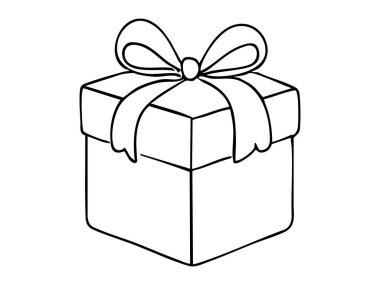 Beyaz arka planda izole edilmiş, sürekli tek bir çizgi çizili siyah paket kutusu. hediye konsepti, kutlama, minimalist sanat, simge, logo, tasarım unsuru.