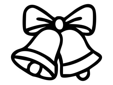 Beyaz arka planda izole edilmiş yay ile siyah çan çizgisi, illüstrasyon. Simge, logo, bayram dekoru, Noel, kutlama, reklam müziği, tasarım unsuru.