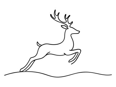 Sürekli sıçrayan ren geyiği çizimi çizimi çizimi. Minimalist sanat, bayram dekoru, Noel ruhu, şenlik sezonu, zarif vahşi yaşam, tasarım unsuru.