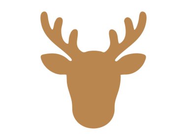 Beyaz arka planda izole edilmiş, Noel geyiği kafasının altın rengi silueti. Vahşi yaşam konsepti, boynuzlar, şenlik, Noel dekoru, tatil sezonu, kırsal tasarım unsuru.