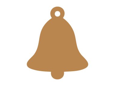 Beyaz arka planda izole edilmiş, basit silueti olan altın Noel çanı. Festival süsü, bayram dekoru, kutlama, çınlama, kış, mevsimlik sembol, tasarım unsuru.