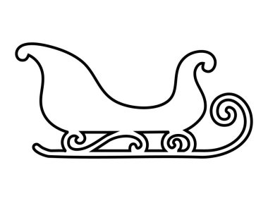 Beyaz arka planda izole edilmiş siyah noel kızağı çizgisi. Tatil sezonu konsepti, kış, Noel Baba 'nın kızağı, Noel dekor, şenlik ikonu, tasarım unsuru.