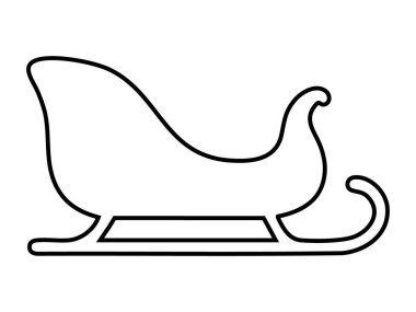 Geleneksel Noel Baba 'nın kızağının siyah çizgisi beyaz arka planda izole edilmiş, illüstrasyon. Simge, logo, tatil, kış ulaşımı, şenlik dekoru, tasarım unsuru konsepti.