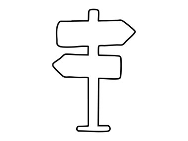Yönsel işaret direği simgesinin siyah çizgisi, illüstrasyon. Navigasyon, yön, yol işareti, yol bulma, seyahat rehberi, harita tasarımı, kentsel tabela..