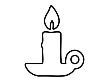 Siyah mum silueti, tutacağı alev, beyaz arka planda izole. Işık konsepti, ev dekorasyonu, klasik cazibe, gölge sanatı, gece ambiansı, ikon, tasarım elementi.