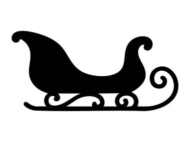 Beyaz arka planda izole edilmiş siyah noel kızağı, illüstrasyon. Tatil konsepti, festival sezonu, Noel Baba 'nın nakliyesi, kış dekoru, ikon, tasarım unsuru..