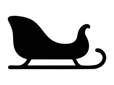 Beyaz arka planda izole edilmiş bir Noel kızağının siyah silueti. Tatil konsepti, Noel Baba 'nın kızağı, şenlikli dekor, kış, ulaşım, ikon, logo, noel teması..