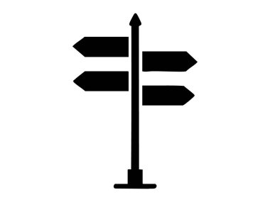 Siyah işaret direği silueti, yön işareti, ikon illüstrasyonu. navigasyon, rehberlik, seyahat, yol işaretleri, yol bulma, harita sembolü tasarım ögesi konsepti