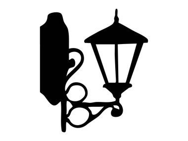 Klasik sokak lambasının siyah silueti, sokak lambası, beyaz arka planda izole edilmiş. Açık hava aydınlatma, antika dekor, şehir tasarımı, gece aydınlatma, klasik zarafet..