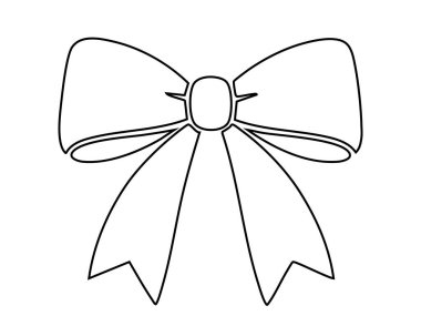 Dekoratif yay çizgisi beyaz arka planda izole edilmiş, resimli. Simge, logo, hediye paketi, festival dekoru, kurdele, kutlama, tasarım unsuru.