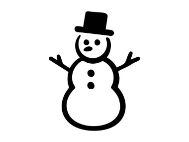 Black outline of snowman with top hat, scarf, and buttons on white background. concept of winter, holiday season, snow figure, festive decor, icon, design element, frosty character.