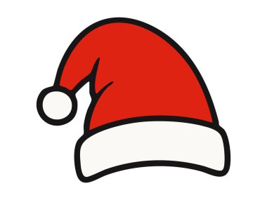 Noel Baba şapkası ikonu, kırmızı ve beyaz, beyaz arka planda izole edilmiş. Tatil konsepti, şenlik ruhu, mevsimlik dekor, Noel neşesi, dekoratif unsur.