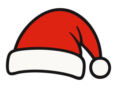 Beyaz arka planda kırmızı ve beyaz Noel Baba klipleri izole edilmiş. Noel konsepti, tatil ruhu, bayram sezonu, kış, kostüm, ikon, logo, grafik tasarım unsuru.