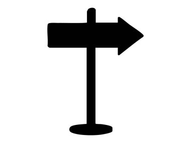 Black silhouette of signpost with directional arrow, isolated icon on white background. concept of navigation, road sign, direction, travel, guidance, symbol, design element..
