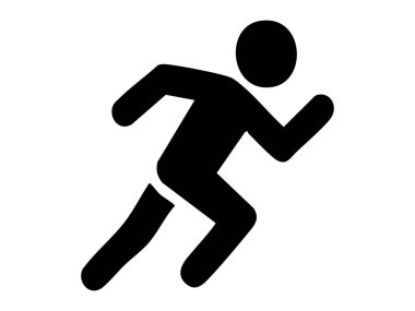 Siyah siluet beyaz arka planda izole edilmiş çalışan kişi. fitness, spor, atletik hareket, ikon, logo, tasarım unsuru, aktif yaşam tarzı, egzersiz.