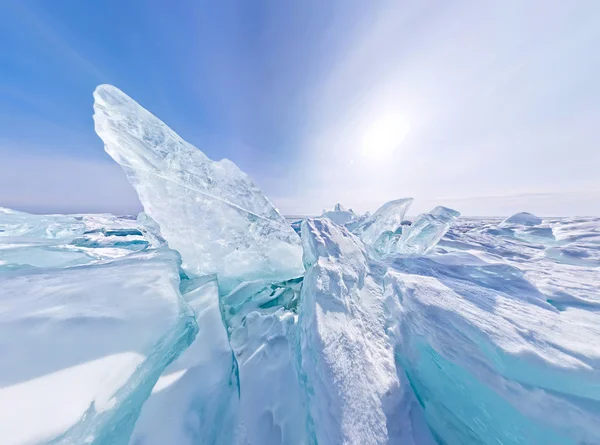 Hummocas de hielo azul Panorama estereográfico de Baikal —  Fotos de Stock