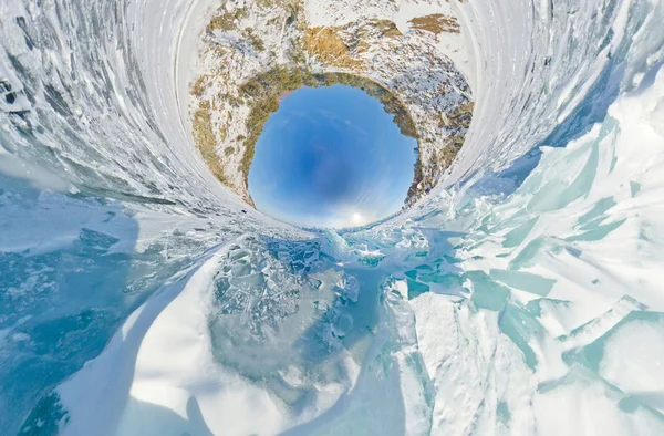 Hummocks de glace bleue Panorama stéréographique de Baikal, Listvyanka — Photo