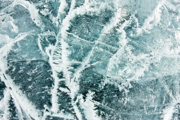 The pattern of cracks on the blue ice of Lake Baikal