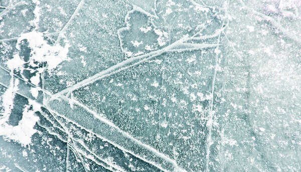 The pattern of cracks on the blue ice of Lake Baikal