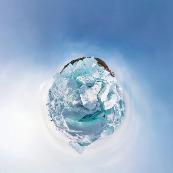 The hummocks of ice of lake baikal in the stereographic projecti — Stock Photo, Image