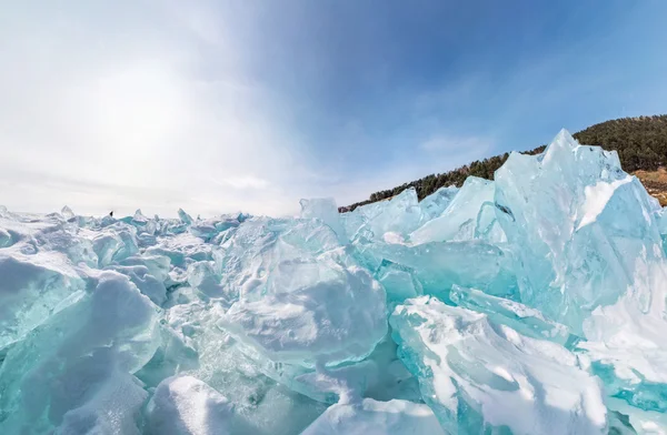 Hummocks of of lake baikal ice in a stretched widescreen format — Stock Photo, Image