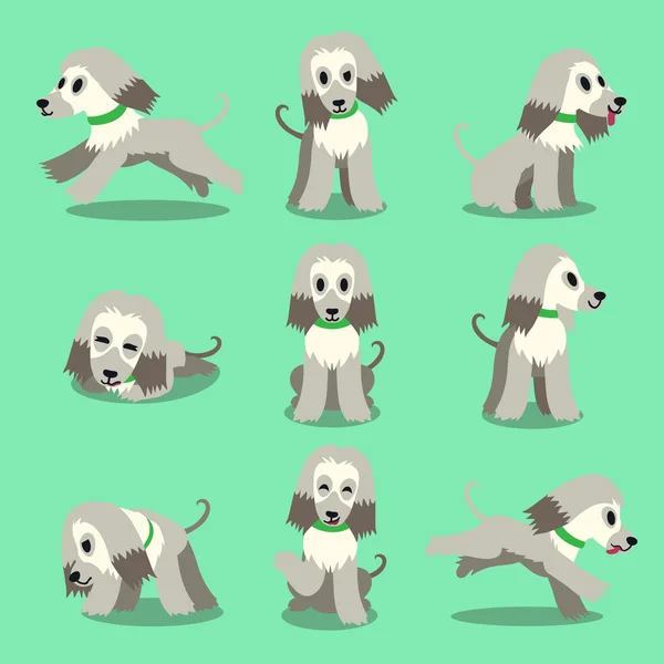 Desenhos animados personagem afegão cão de caça poses set — Vetor de Stock