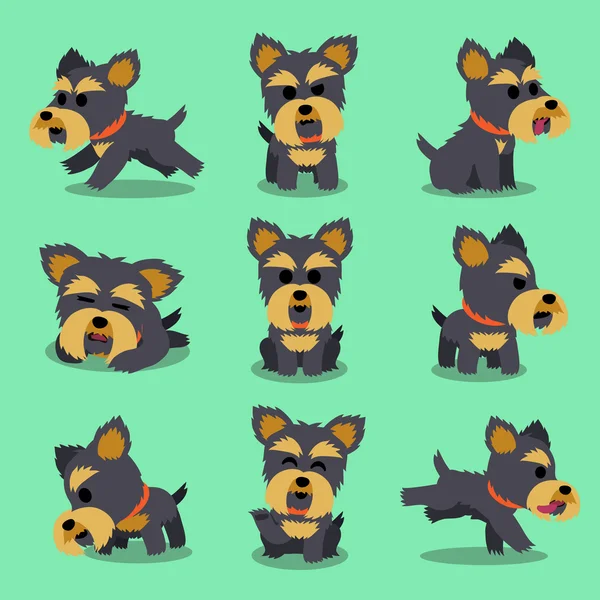 Personaje de dibujos animados yorkshire terrier dog poses — Vector de stock