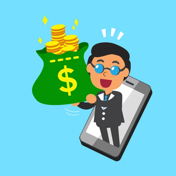 Cartoon zakenman en smartphone — Stockvector