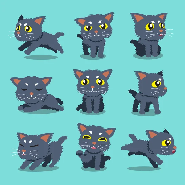 Personaje de dibujos animados gato poses conjunto — Vector de stock