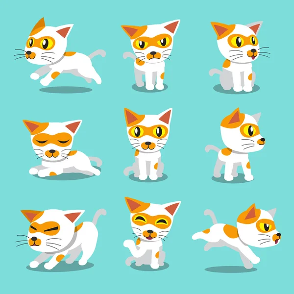 Desenhos animados personagem gato poses — Vetor de Stock