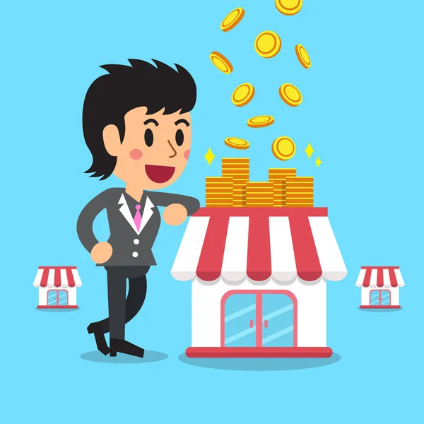 Cartoon businesswoman earning money with her franchise business — Stock Vector