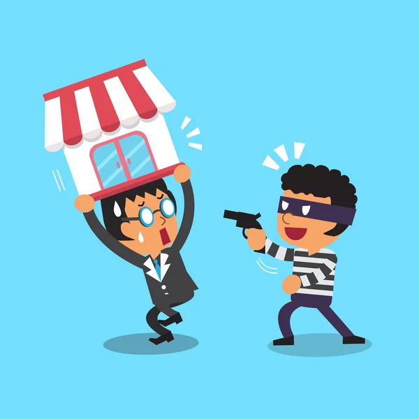 Ladrão de desenhos animados roubando loja de negócios de um homem de negócios —  Vetores de Stock