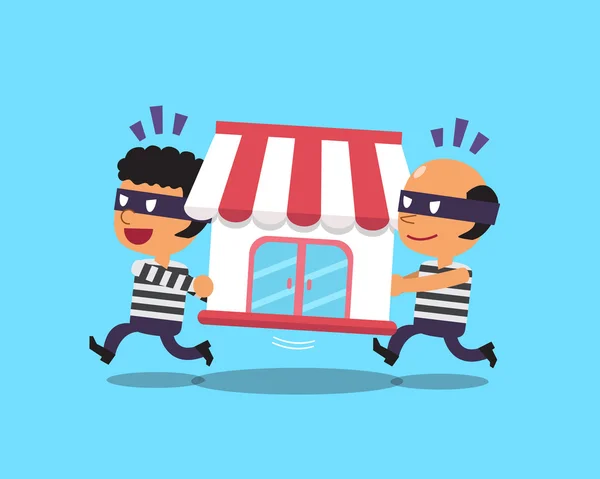 Ladrões de desenhos animados a roubar lojas —  Vetores de Stock