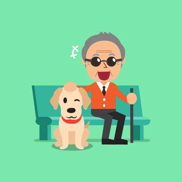 Blind senior man and his dog — Stock Vector