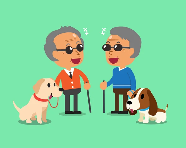 Blind senior men and their dogs — Stock Vector