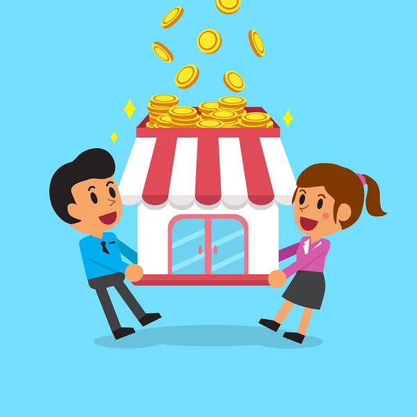 Cartoon business team earning money with their business — Stock Vector