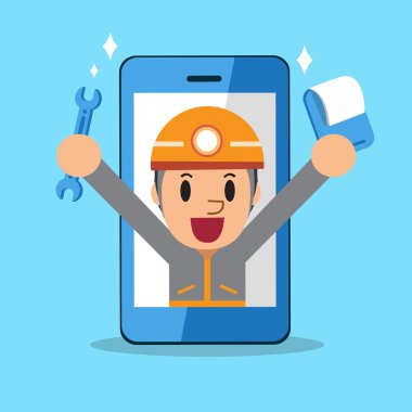 Çizgi film servis teknisyeni ile smartphone