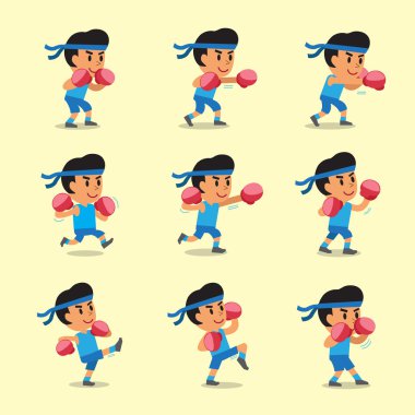 Kickboks egzersiz yapan erkek çizgi film seti