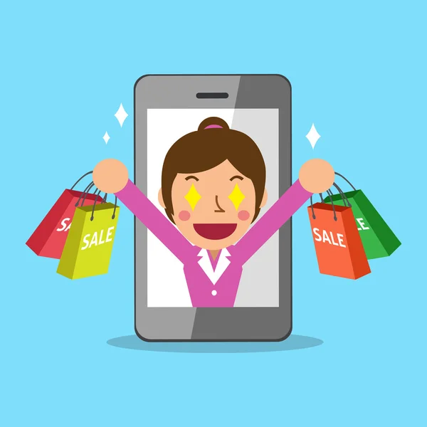 Žena jít nakupovat s smartphone — Stockový vektor