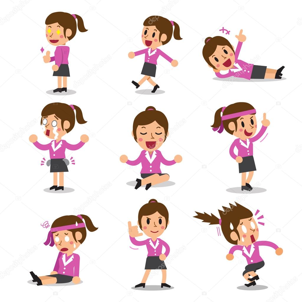 Cartoon businesswoman character poses set