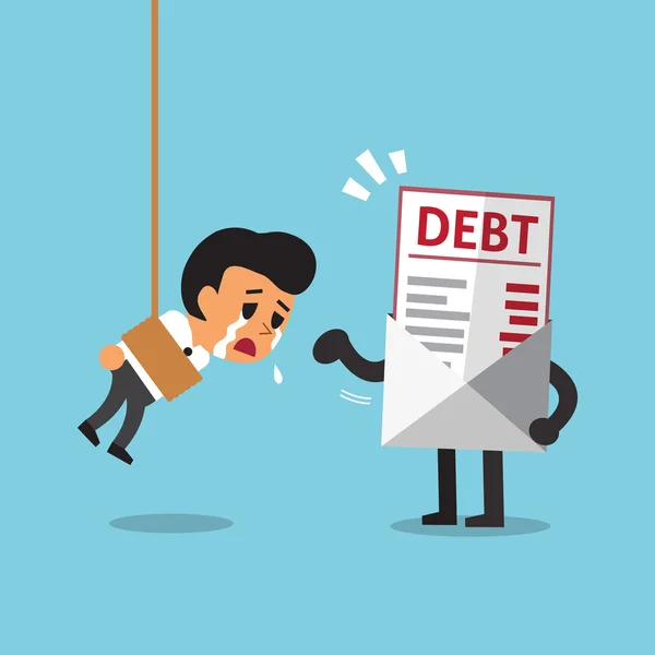 Egy üzletember és adósság levelet rajzfilm — Stock Vector