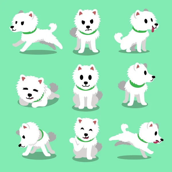 Personaje de dibujos animados japonés spitz dog poses — Archivo Imágenes Vectoriales