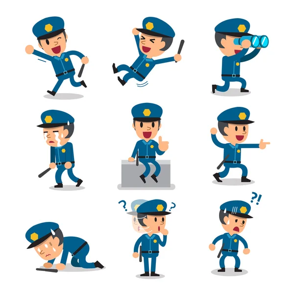 Cartoon personaggio poliziotto pose — Vettoriale Stock